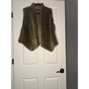 Express Large Faux Fur  Open Front Vest Brown